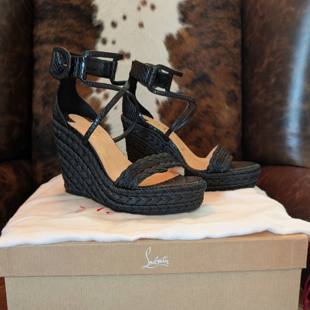 Christian Louboutin Black Wedge Sandals